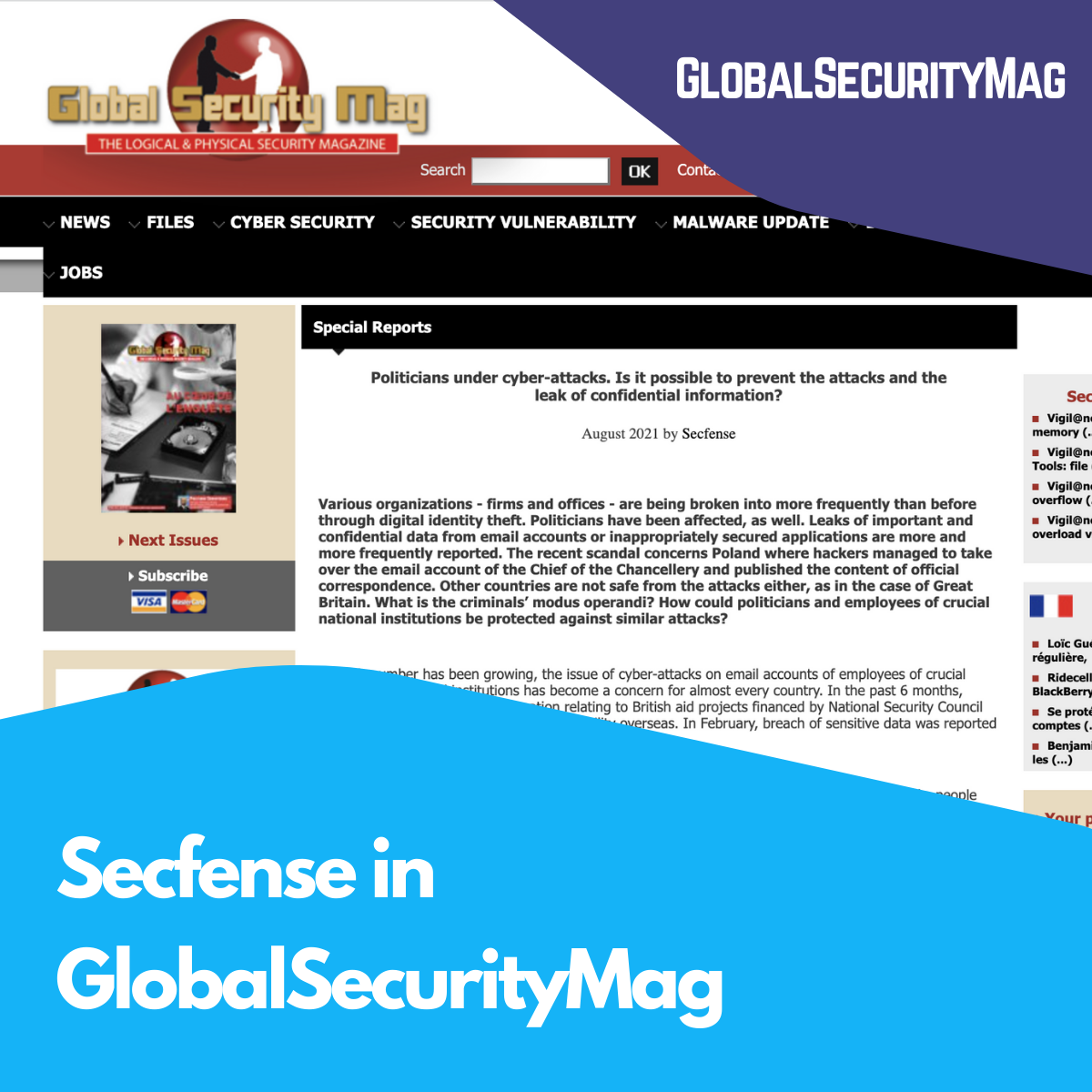 Secfense in GlobalSecurityMag